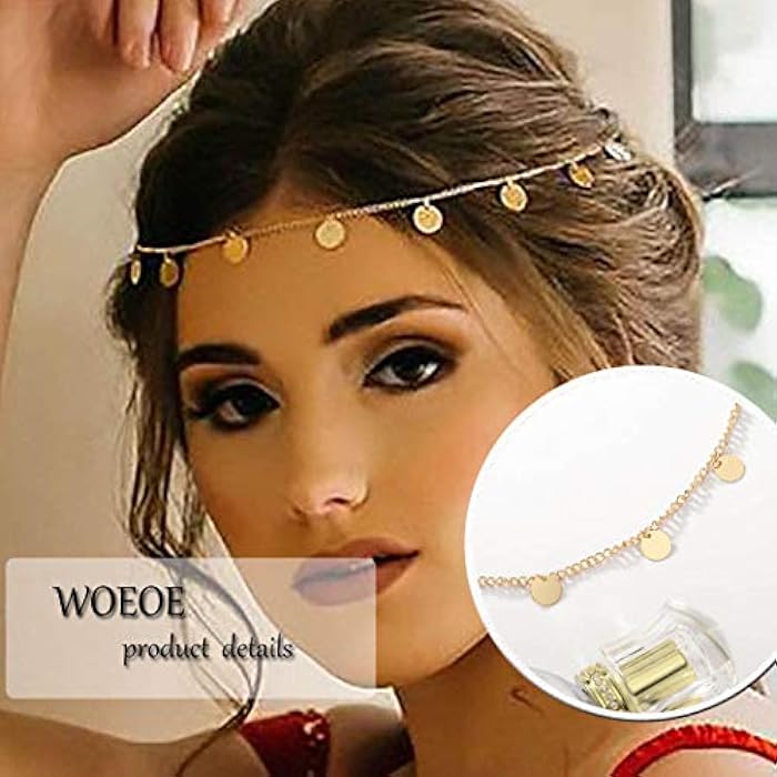 Woeoe Vintage Gold Head Chain Tassel Forehead Headbands Sequins Festival Headpiece Jewelry for Women and Girls (gold 1) - Image 5